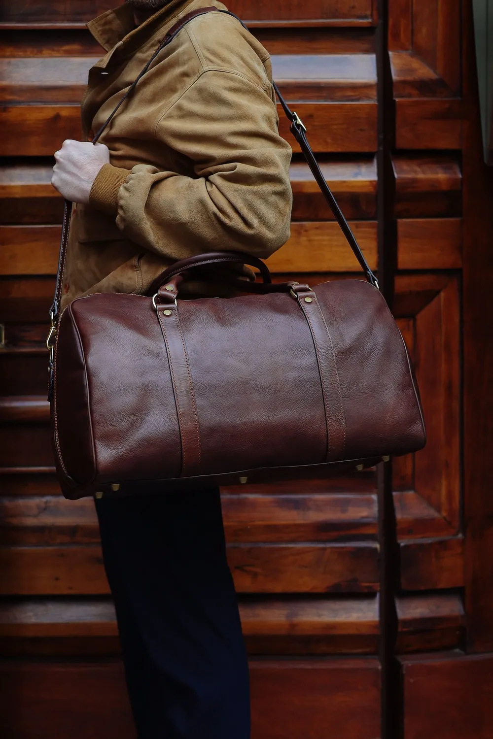 Aigin Milano Weekender Borsa Viaggio Pelle Miele