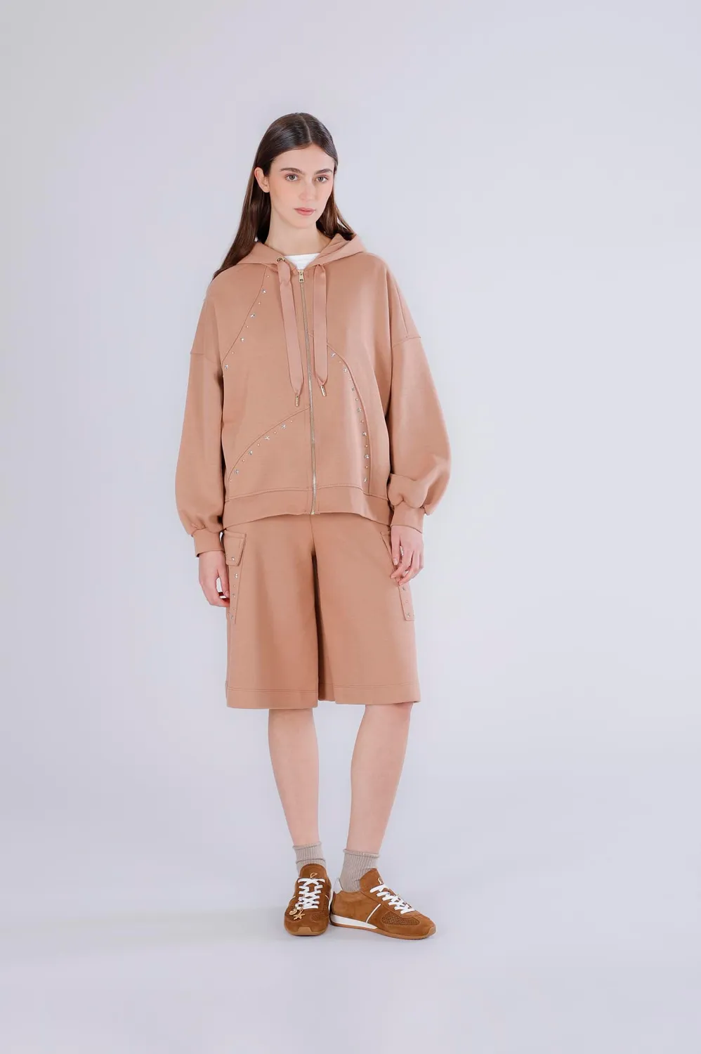 CafèNoir Felpa Over Full Zip Borchie Caramello S