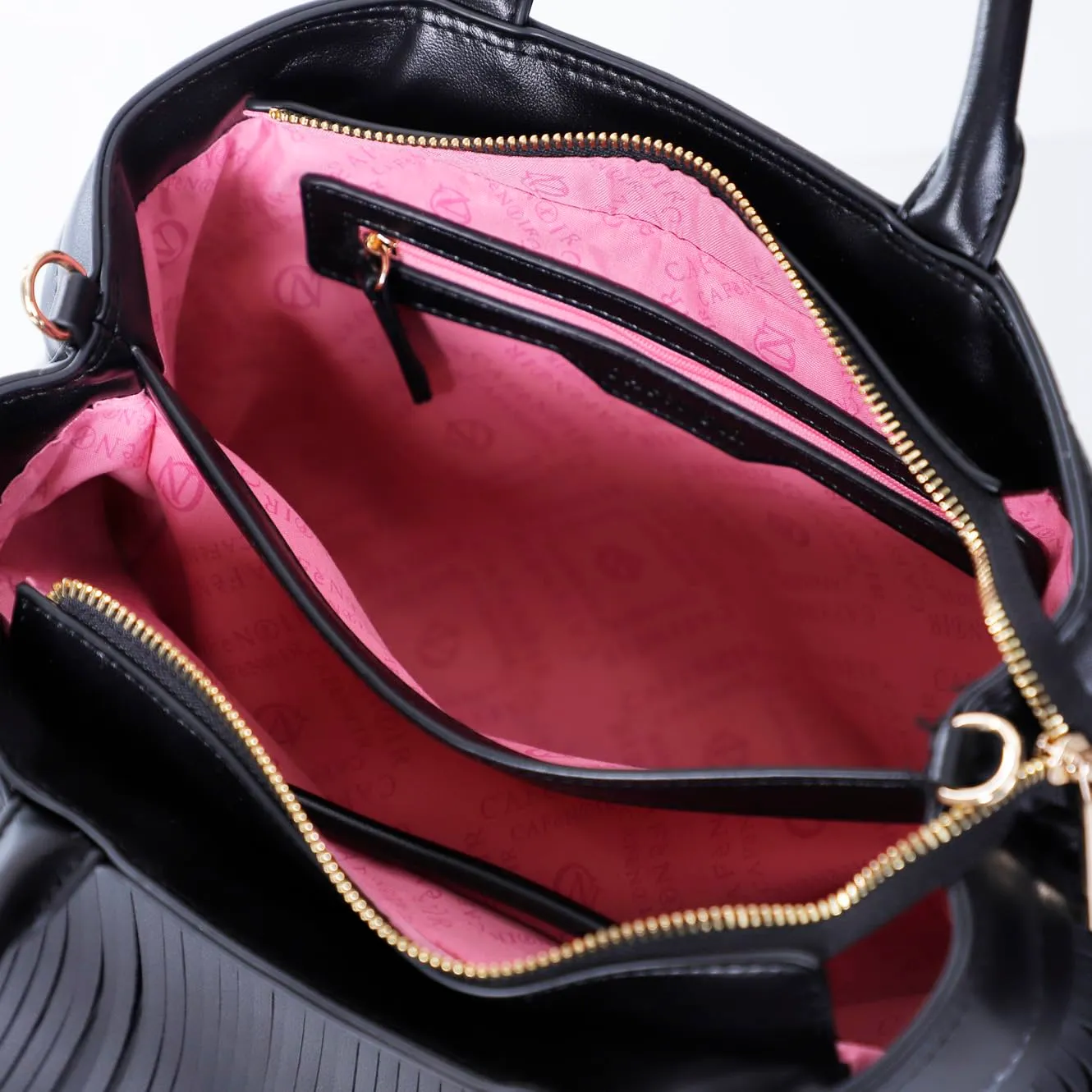 CafèNoir Frange Logo tote nera con tracolla