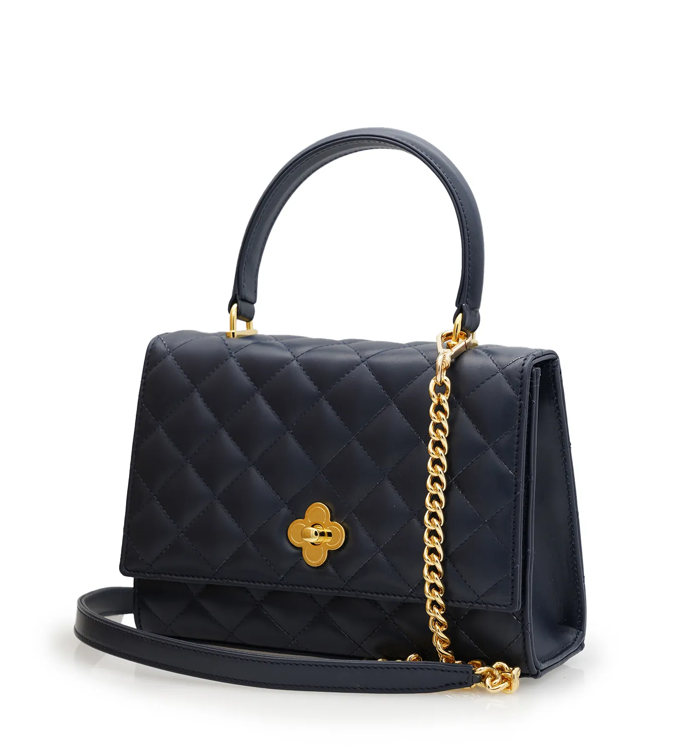 Cardinal Milano Opèra Flower Twist borsa navy vitello trapuntato