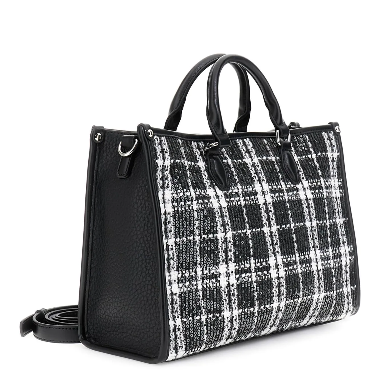 CafèNoir Tote Scozzese Nera con Paillettes