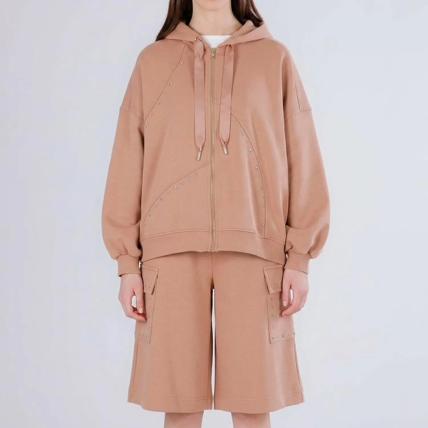 CafèNoir Felpa Over Full Zip Borchie Caramello S