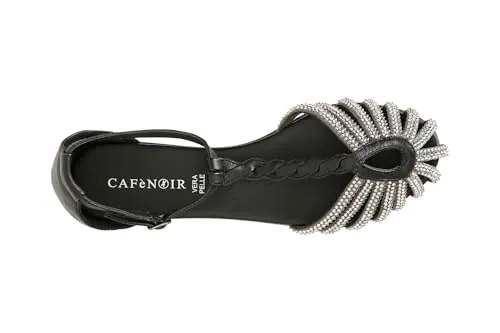 CafèNoir Sandali a T in Pelle con Microstrass Nero