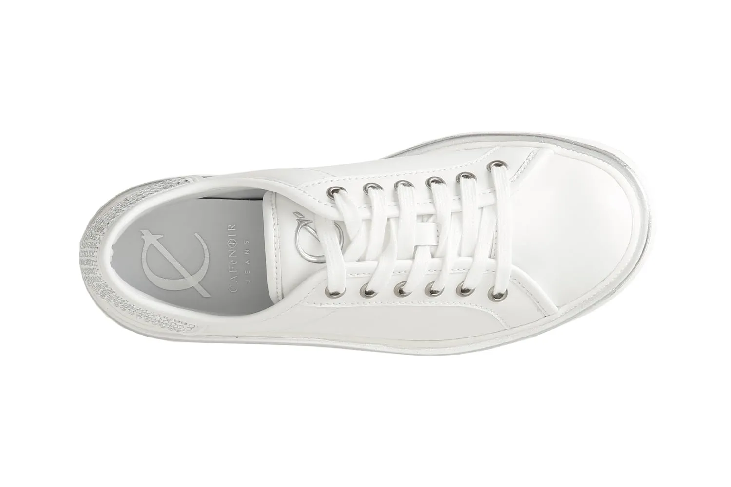 CafèNoir Sneaker Pelle Donna Bianche Micro Strass Plateau