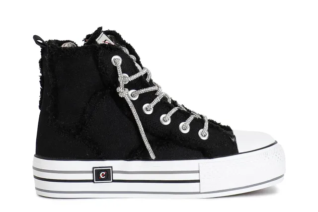 CafèNoir Sneaker Mid Canvas Lacci Strass Sneakers Bianco