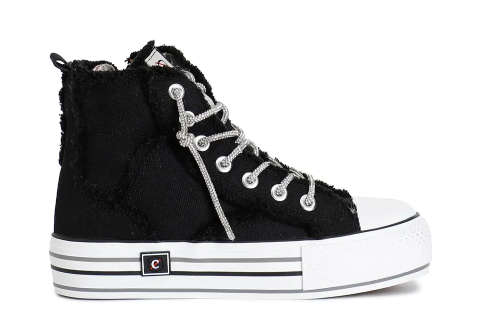 CafèNoir Sneaker Mid Canvas Lacci Strass Sneakers Bianco