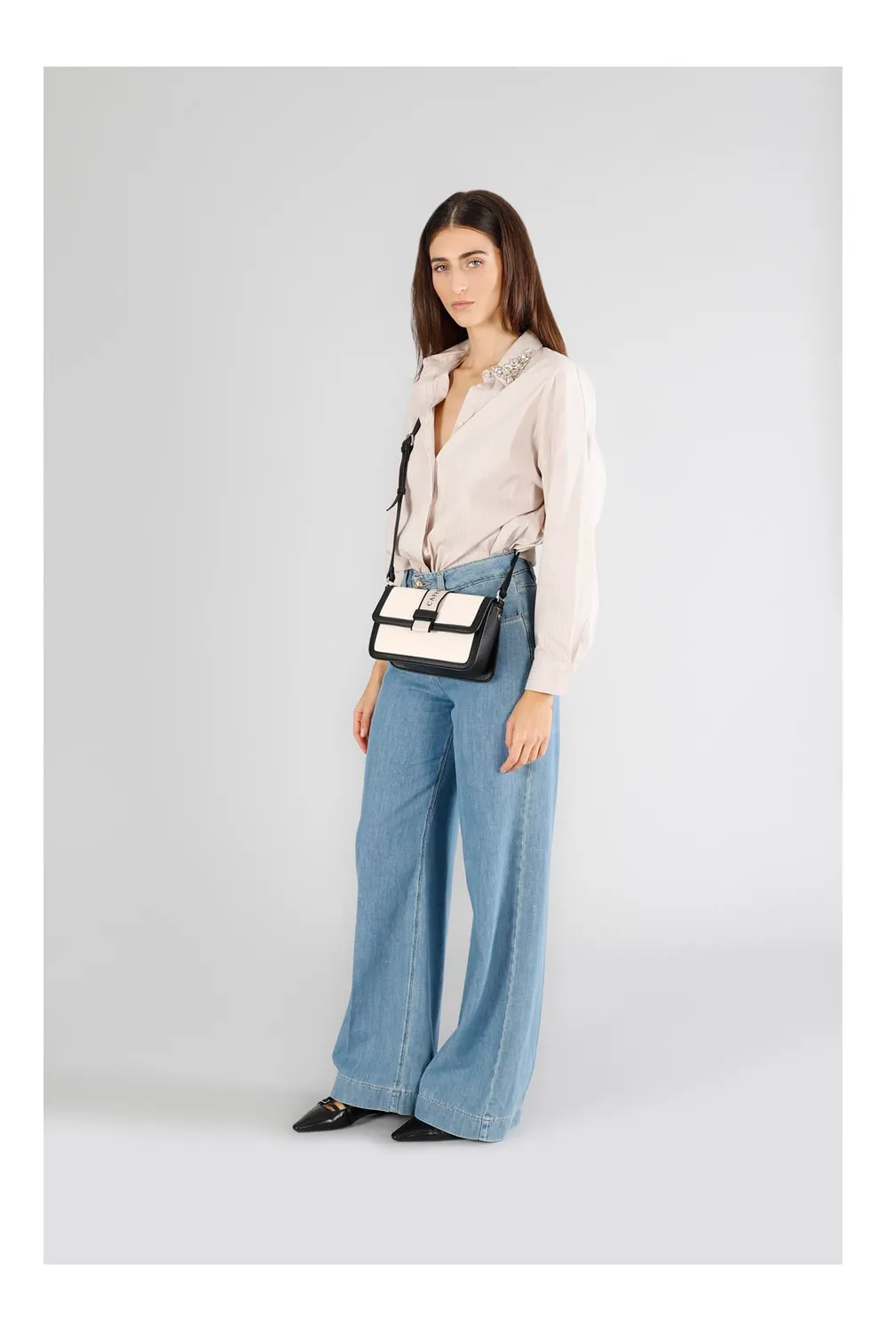 CafèNoir Tracolla Pattina Canvas Borsa a Tracolla Nera