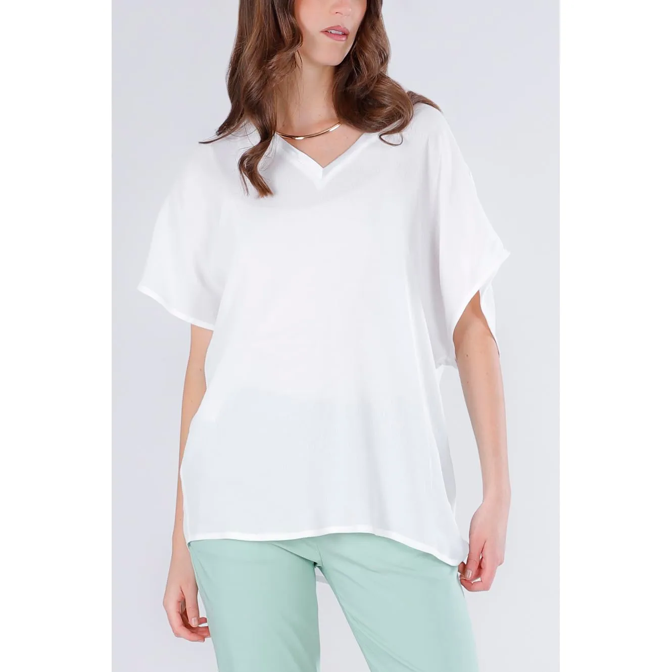 CafèNoir Blusa Kimono Raso Marocain Bianca