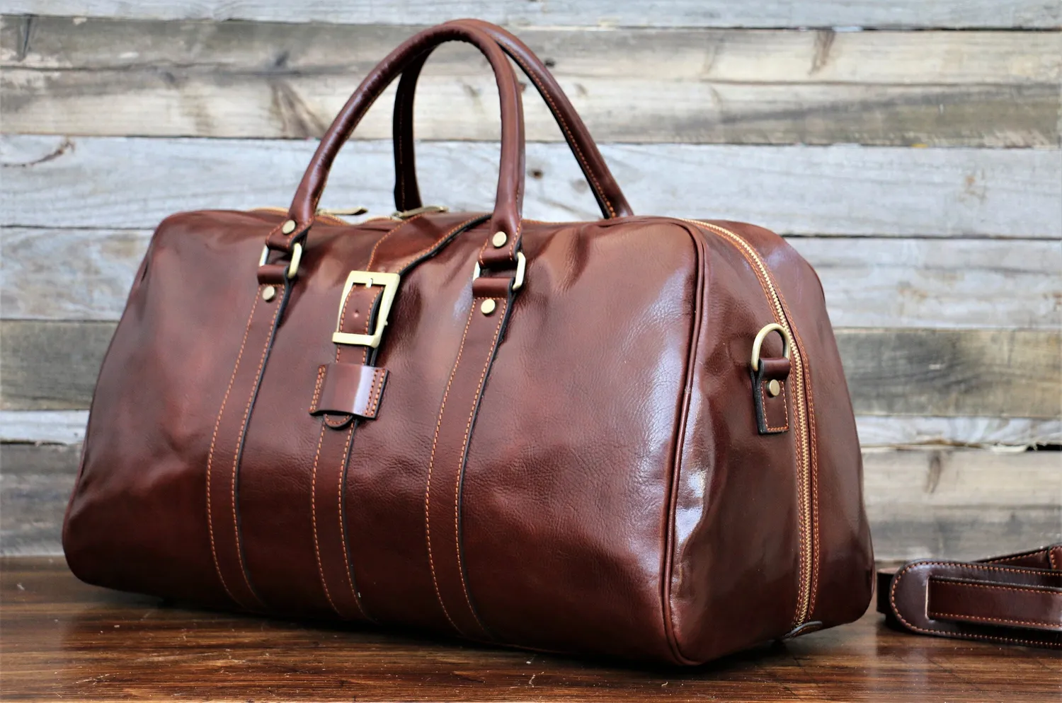 Aigin Milano borsa da viaggio pelle marrone chiaro