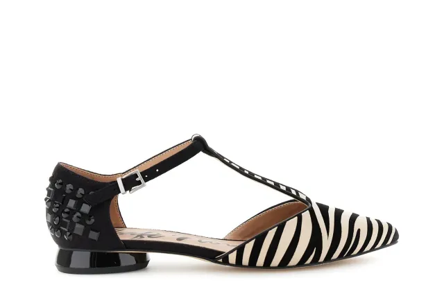 CafèNoir Ballerine Camoscio Zebra Strass Nero Beige