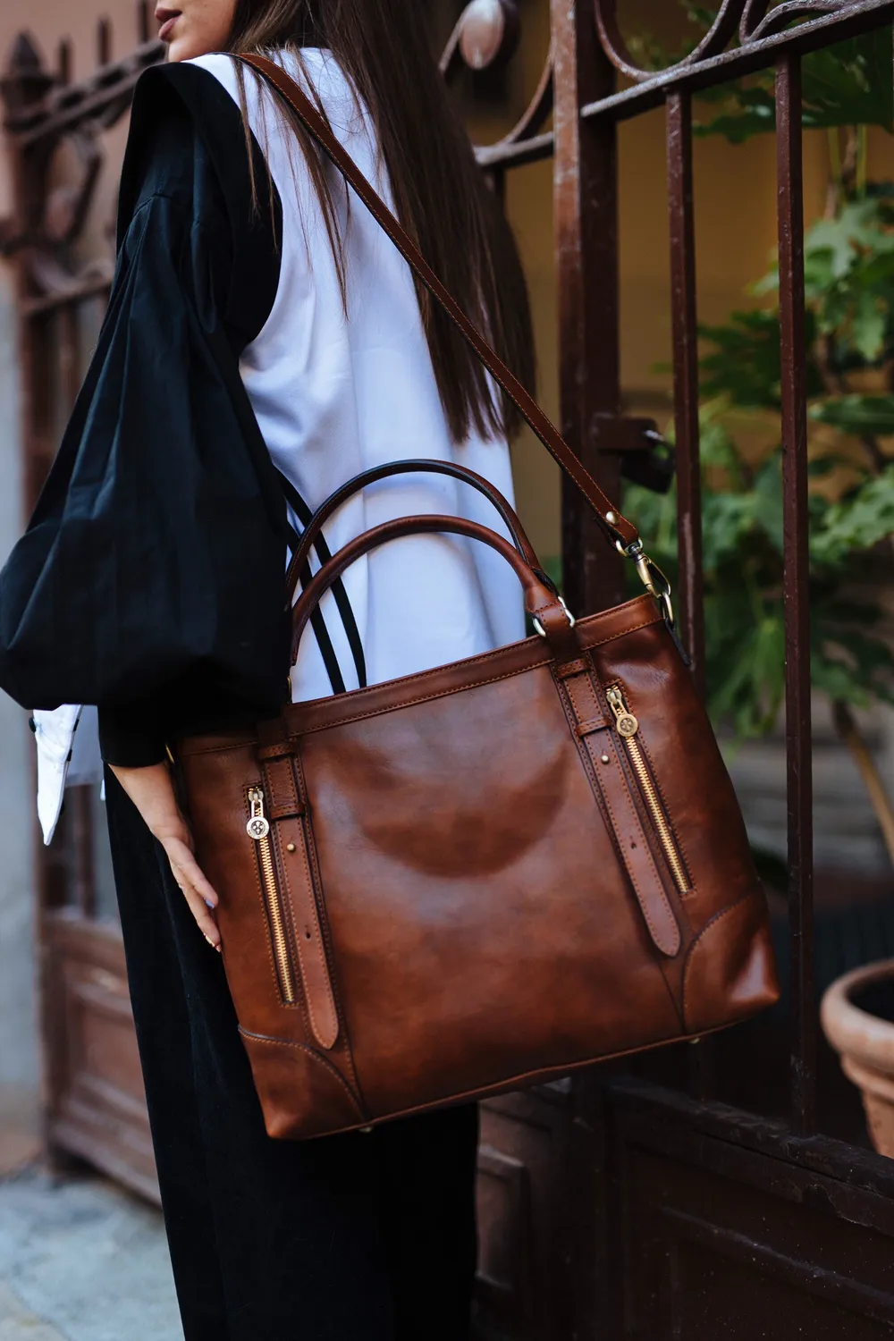 Aigin Milano Tote Borsa Pelle Marrone da Lavoro