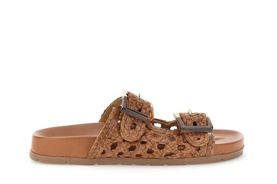 CafèNoir sandali ciabatta donna pelle intrecciata con fibbie
