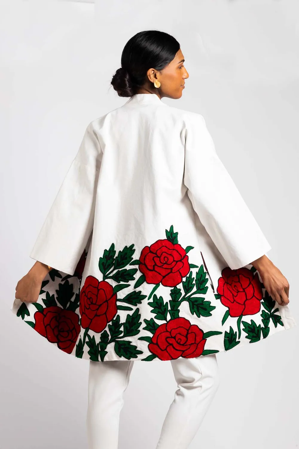 Figus Kimono Roses kimono bianco e rosso cotone