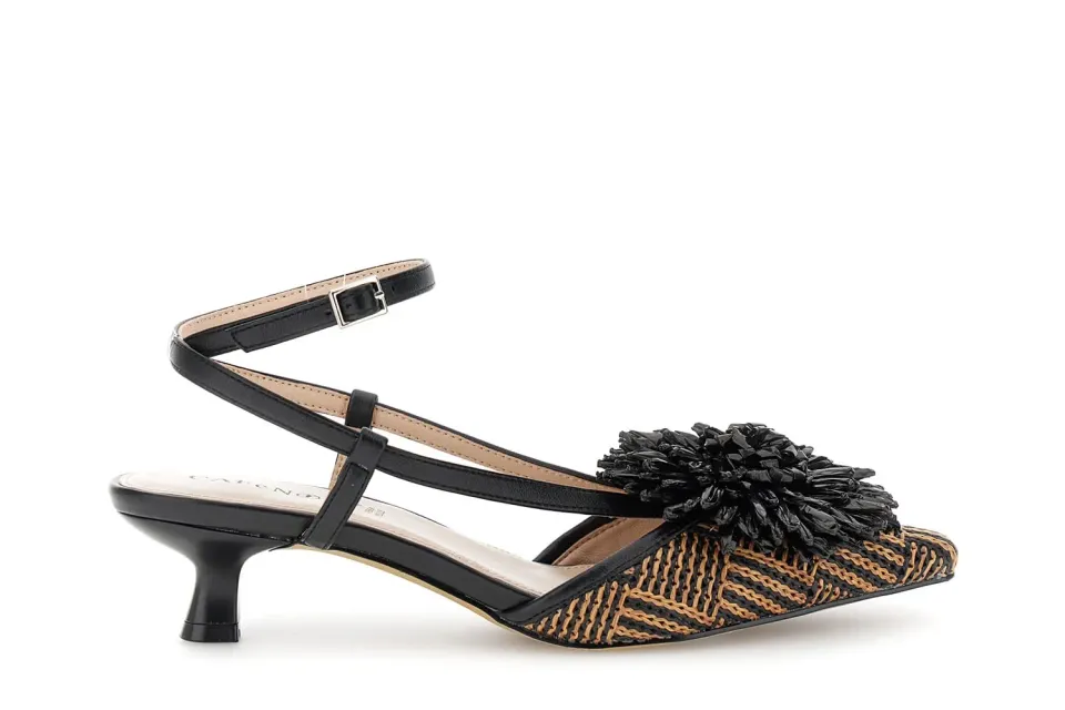 CafèNoir Slingback Rafia Fiore Décolleté Nero 39 EU
