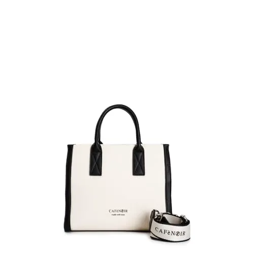 CafèNoir Borsa a Mano Canvas Profili Borsa Nera Manici