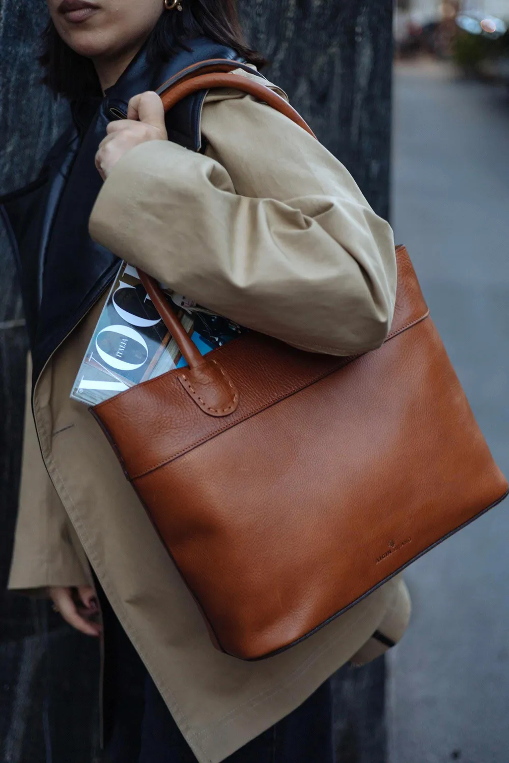Aigin Milano tote pelle miele divisorio zip 40 cm