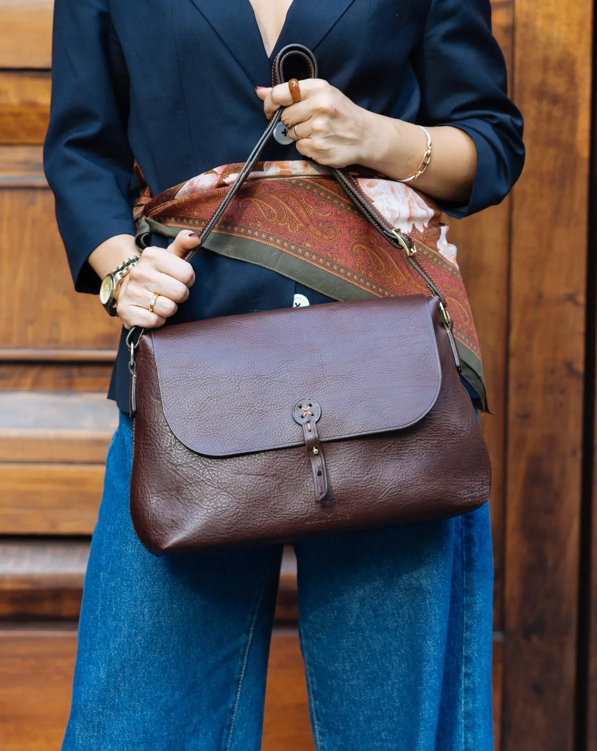 Aigin Milano borsa tracolla pelle miele grande 34cm