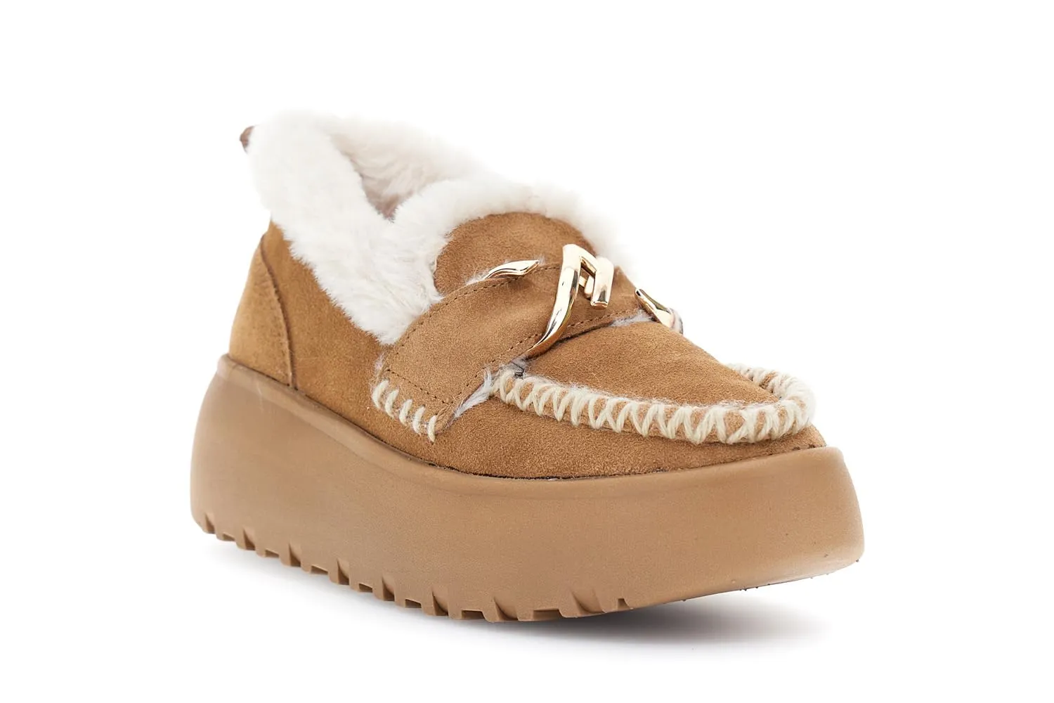 CafèNoir Mocassini pelle scamosciata cuoio platform