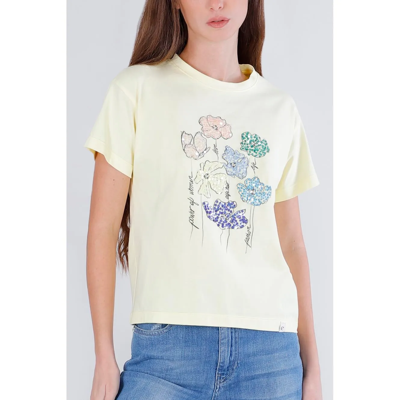CafèNoir T-Shirt Fiori Pailettes Cotone M