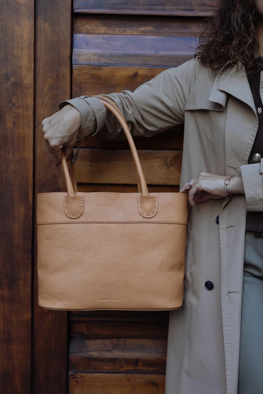 Aigin Milano tote borsa spalla pelle miele grande