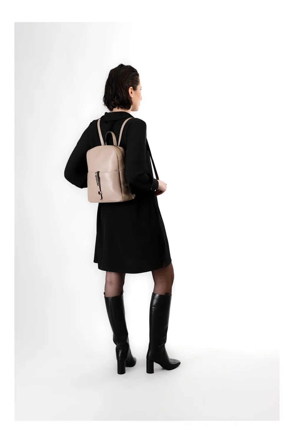 CafèNoir Zaino Donna Tortora con Tasca e Lettering Metallo