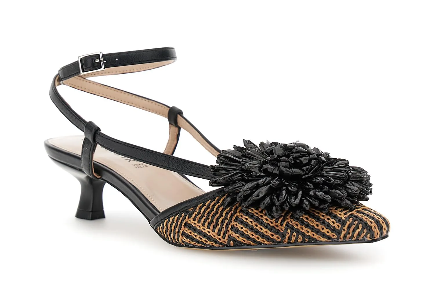CafèNoir Slingback Rafia Fiore Décolleté Nero 39 EU