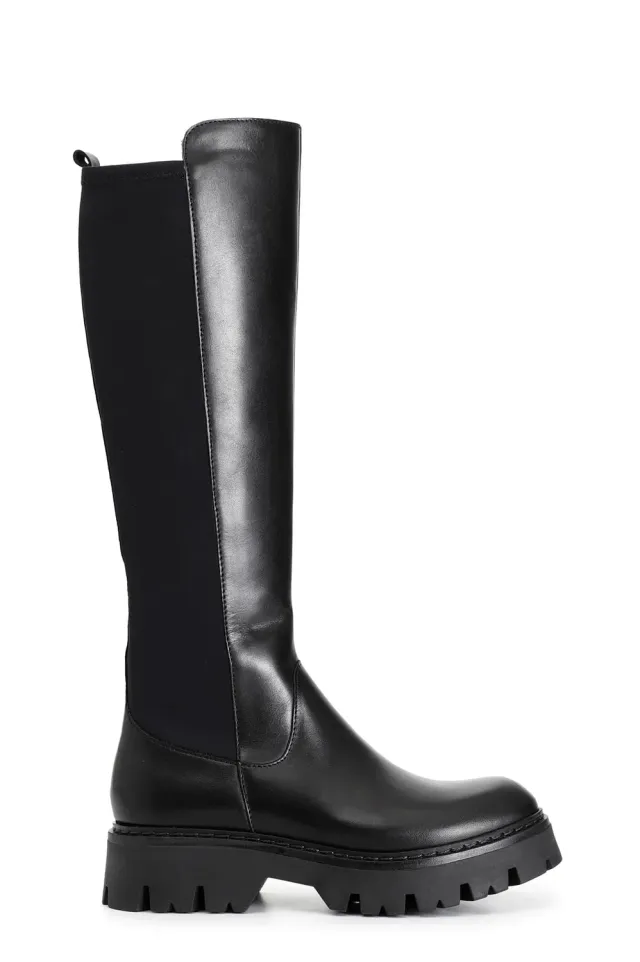 CafèNoir stivale donna pelle e lycra nero elasticizzato
