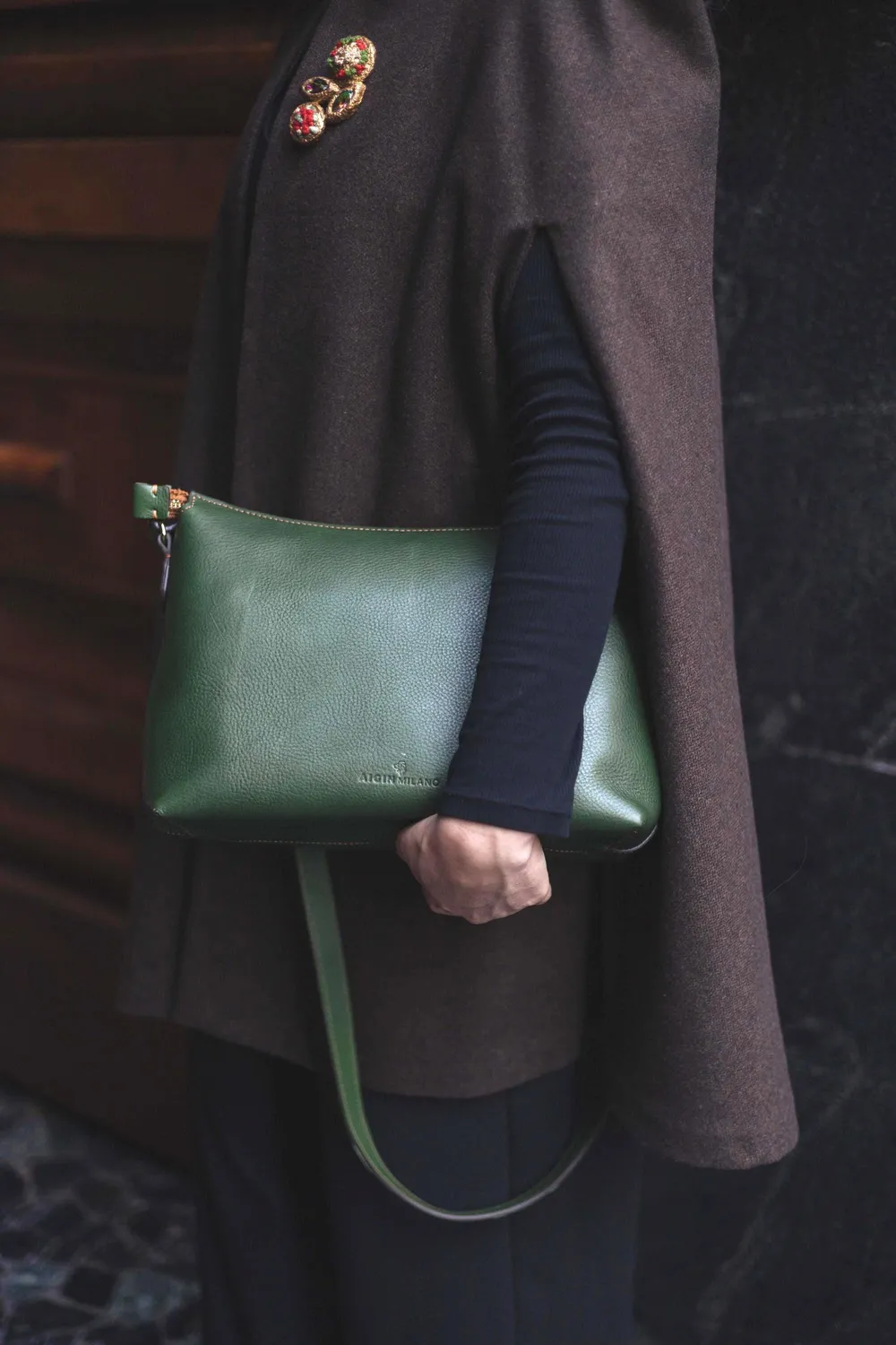 Aigin Milano Minimal Borsa Tracolla Pelle Miele
