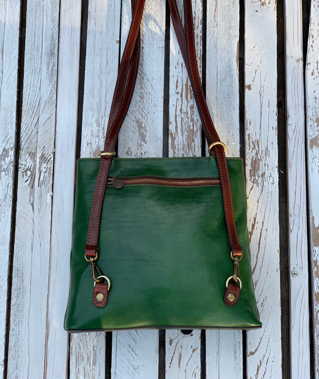 Aigin Milano borsa zainetto pelle verde 25 cm