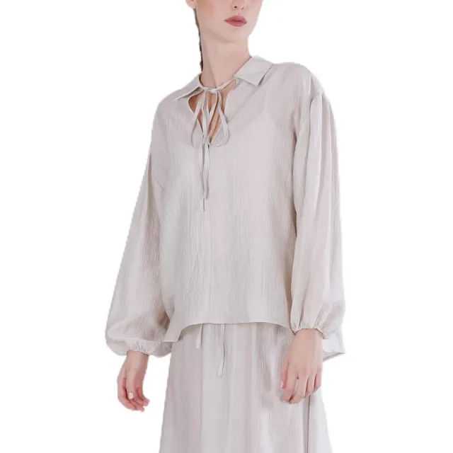 CafèNoir Blusa Arricciata Maniche Lunghe Gesso