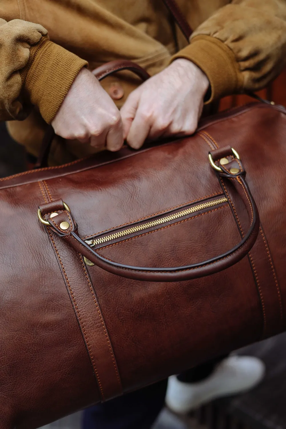 Aigin Milano Weekender Borsa Viaggio Pelle Miele