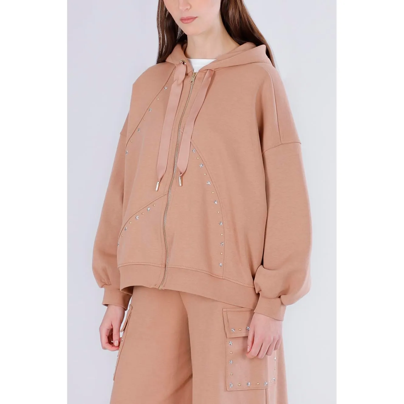 CafèNoir Felpa Over Full Zip Borchie Caramello S