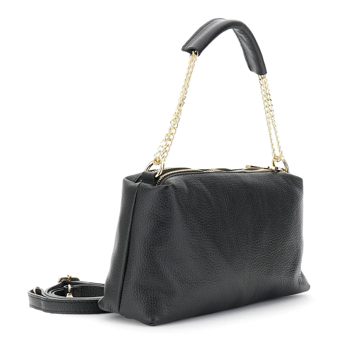 CafèNoir Camera Bag Pelle Martellata Nera con Catena