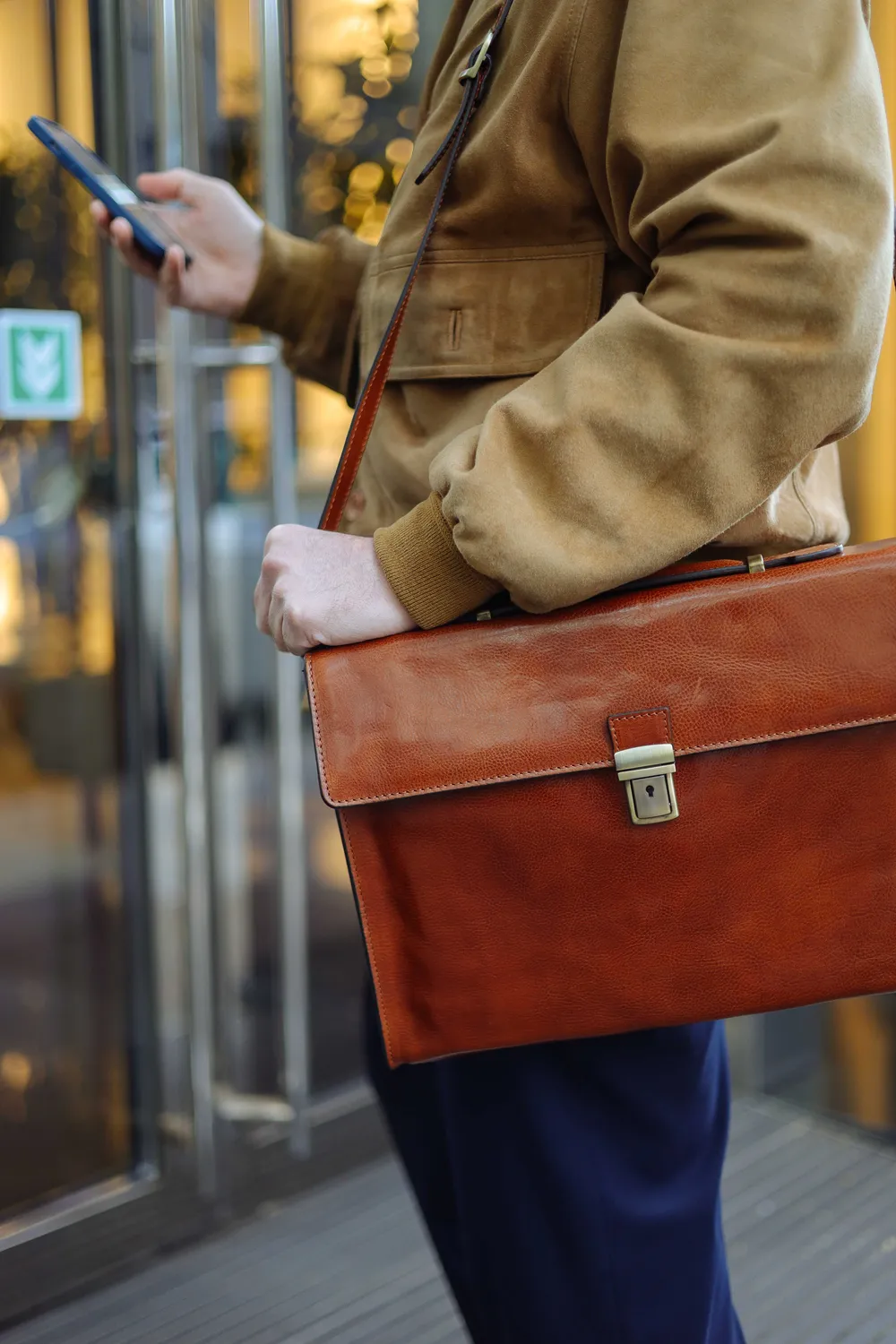 Aigin Milano Leather Briefcase Cartella Pelle Marrone PC