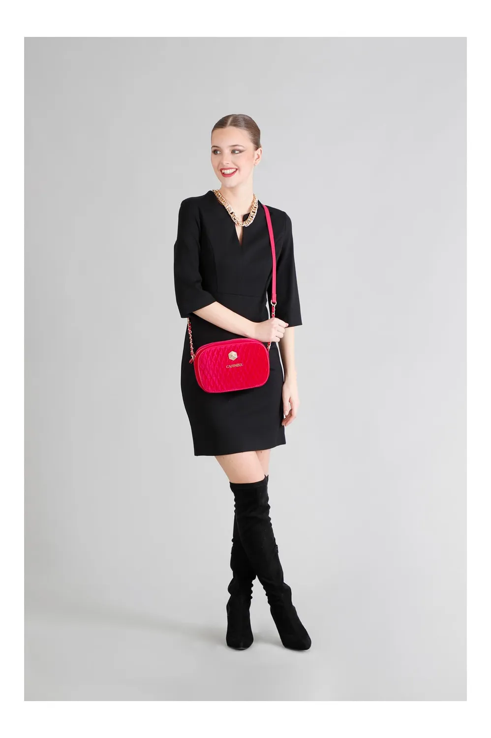 CafèNoir Camera Bag Velluto Trapuntato borsa fuxia catena