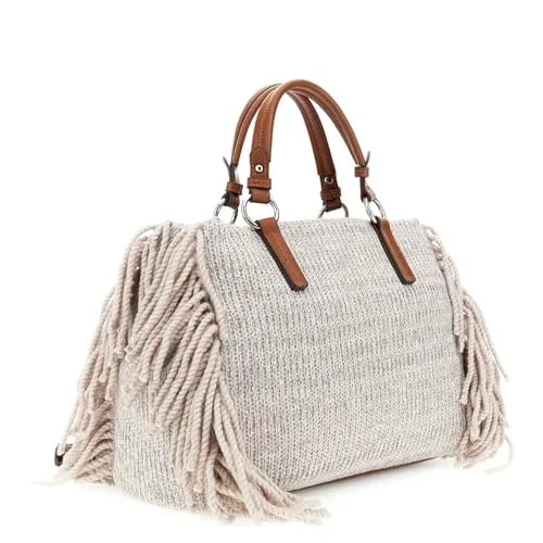 CafèNoir Borsa Mano Maglia Beige con Frange Lana