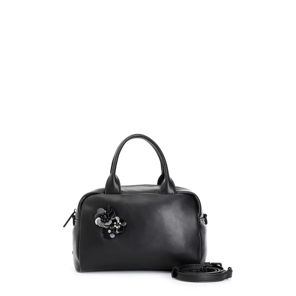 CafèNoir Bauletto Puffy Nero con Fiori Paillettes