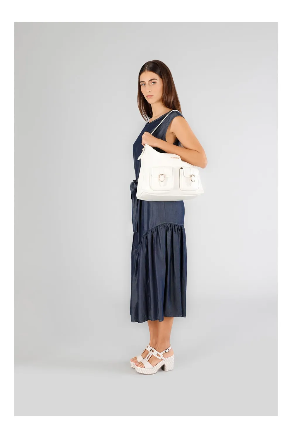 CafèNoir Borsa Spalla Donna Bianca Unica Logo Laserato Tasche