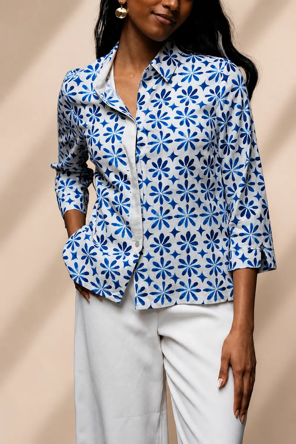 Figus Amalfi Fantasia camicia lino bianco blu