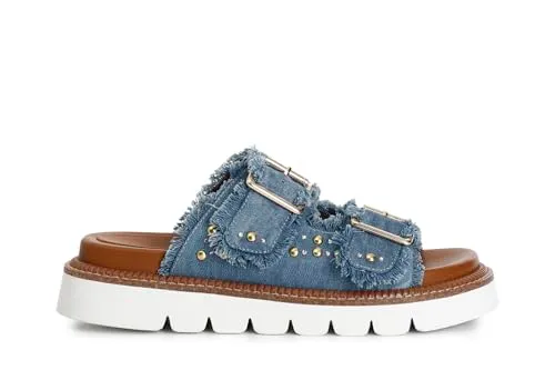 CafèNoir ciabatta donna denim doppia fibbia zeppa