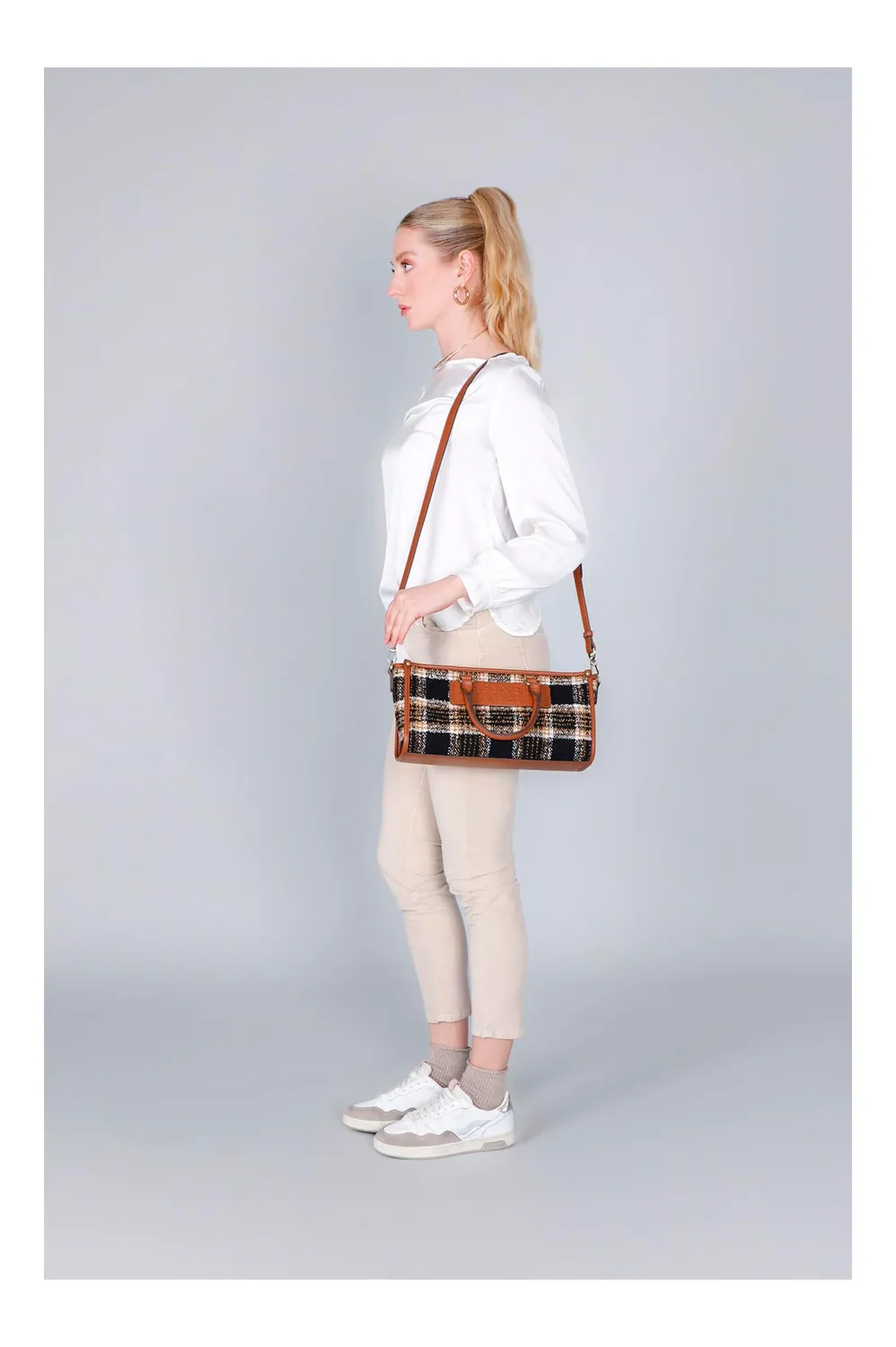 CafèNoir Quadri Placca Logo minibag cuoio con tracolla