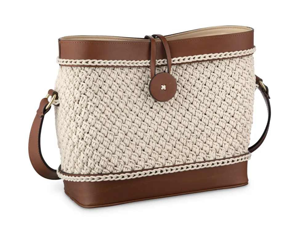 Re Artù in Firenze Caelia borsa pelle cognac uncinetto