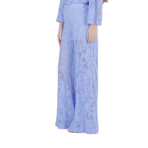 CafèNoir Pantaloni Palazzo in Pizzo Cotone Celeste S