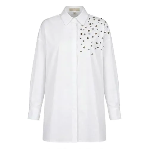 CafèNoir Camicia Oxford Strass Borchie Bianca S