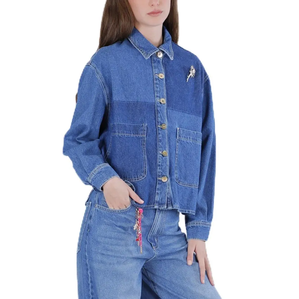 CafèNoir Giubbino Cropped Patchwork Denim spilla gioiello