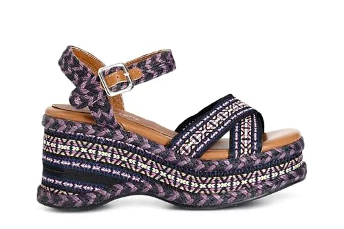 CafèNoir Sandali Zeppa Tessuto Donna Nero Rosa 39