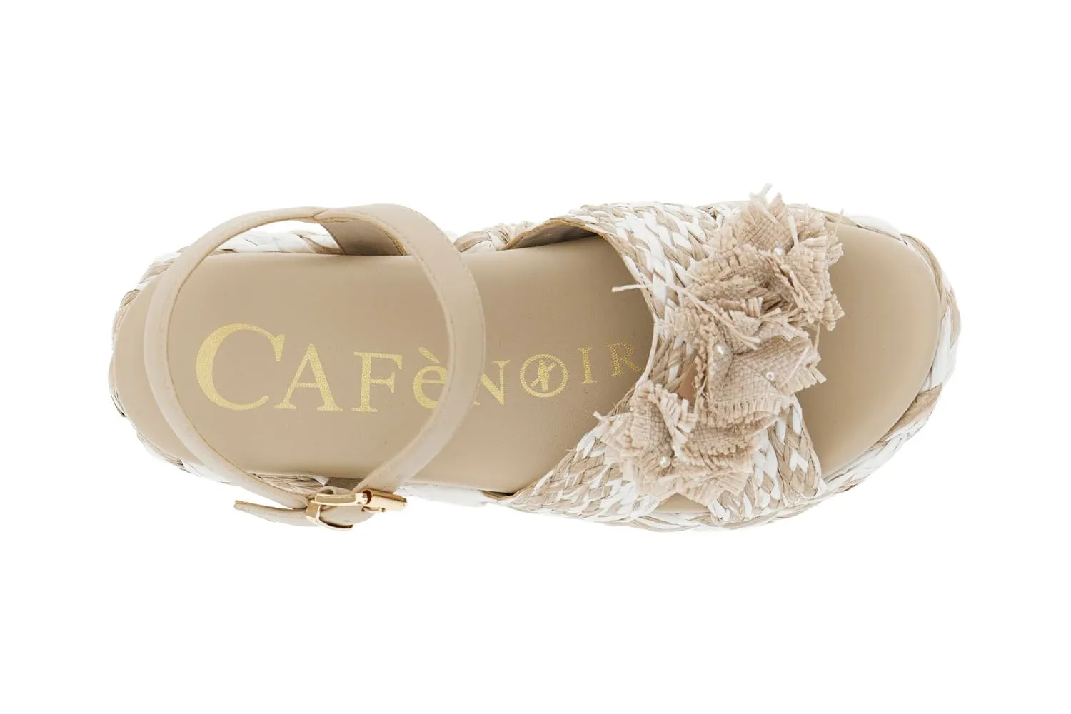 CafèNoir Sandali Zeppa Rafia Fiori Donna Beige