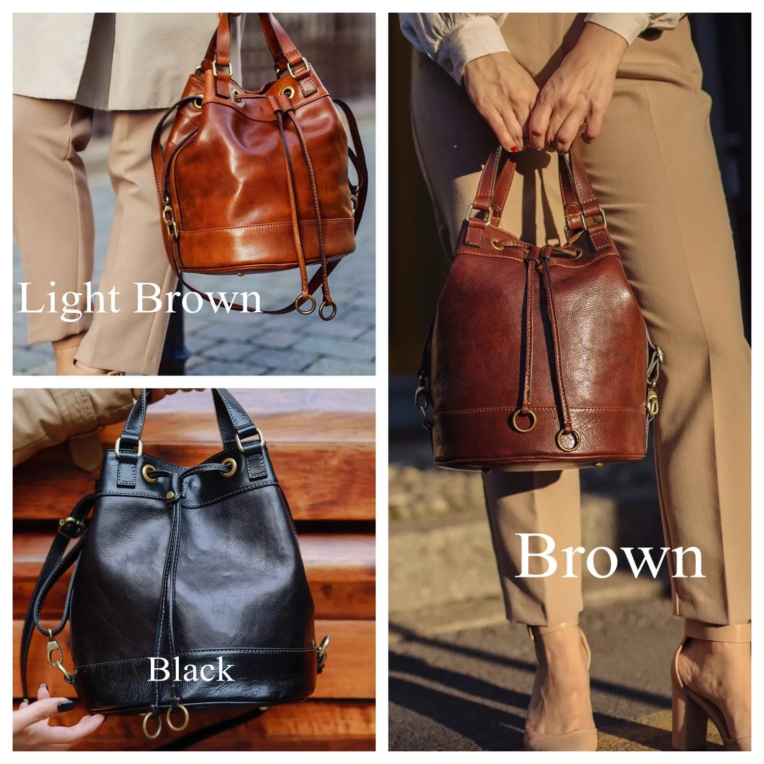 Aigin Milano Tuscany borsa secchiello pelle marrone