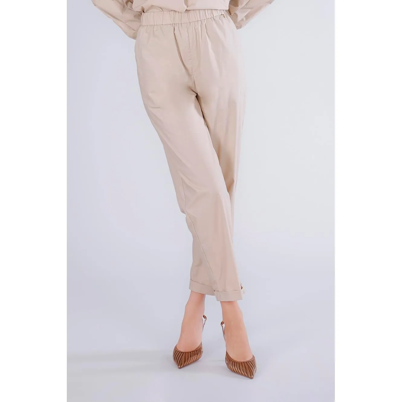 CafèNoir Jogger in Popeline Pantaloni S Sabbia