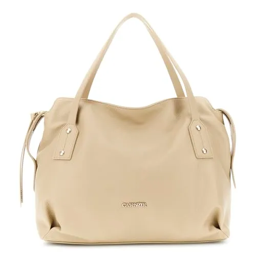 CafèNoir Shopping Bag Beige Effetto Pelle Granosa con Rivetti